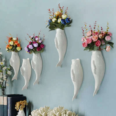 Ocean White Fish Wall Hanging Vase