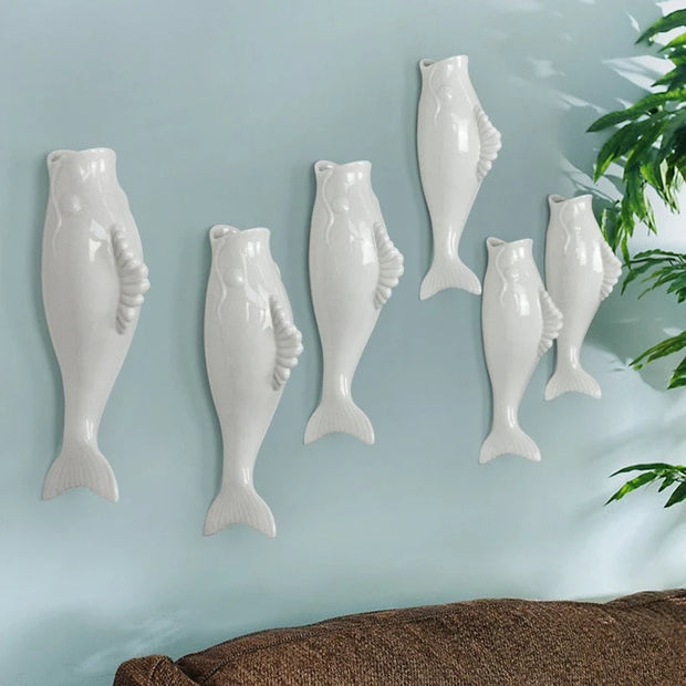 Ocean White Fish Wall Hanging Vase
